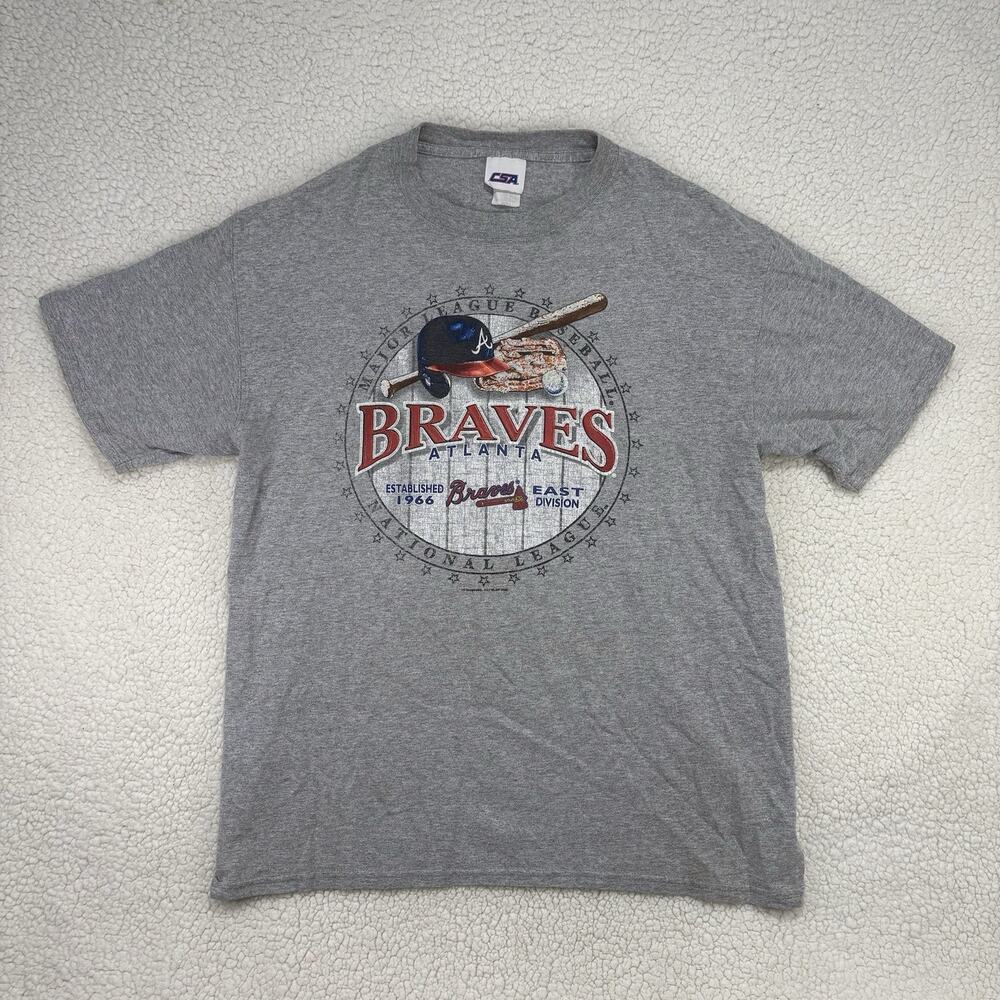 Vintage Atlanta Braves Shirt Mens Size L Grey Baseball y2k‎ 2005 MLB Graphic